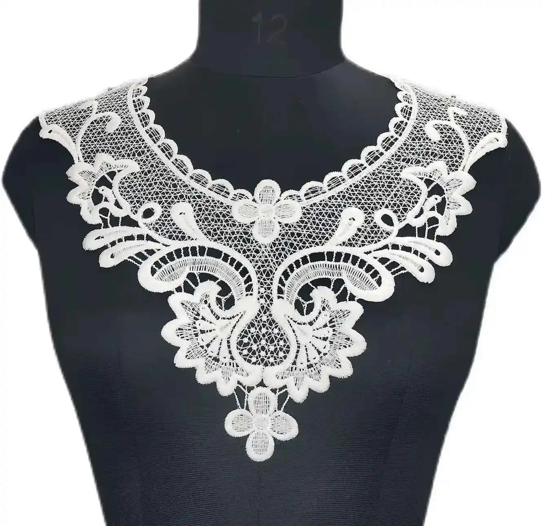 Elegant ornate lace neckline applique featuring fine detailing and premium design by Ani Accessories