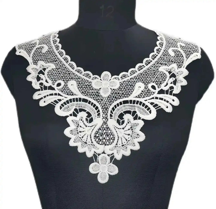Elegant ornate lace neckline applique featuring fine detailing and premium design by Ani Accessories