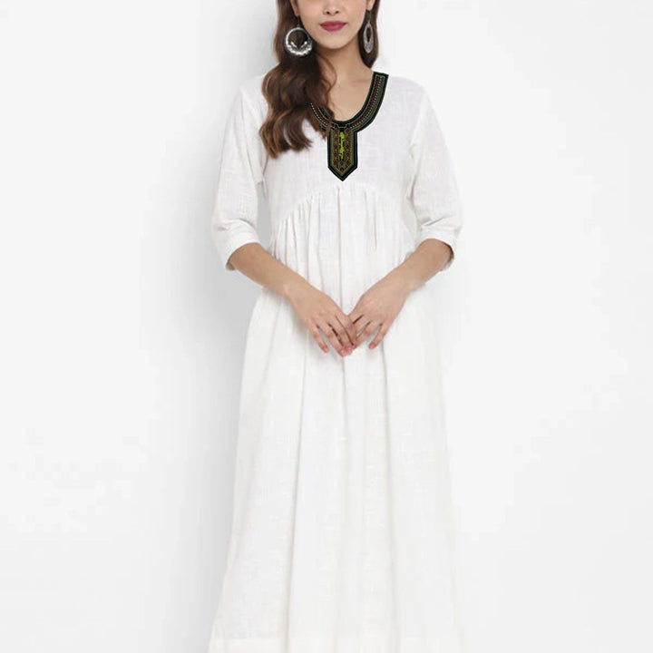 Elegant red color ethnic neckline by Ani Accessories featuring intricate embroidery for festive kurtis and suits on model 