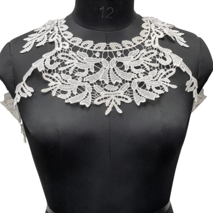 Front view of round sew-on neckline by Ani Accessories on women’s dress showing detailed design and elegant styling reference