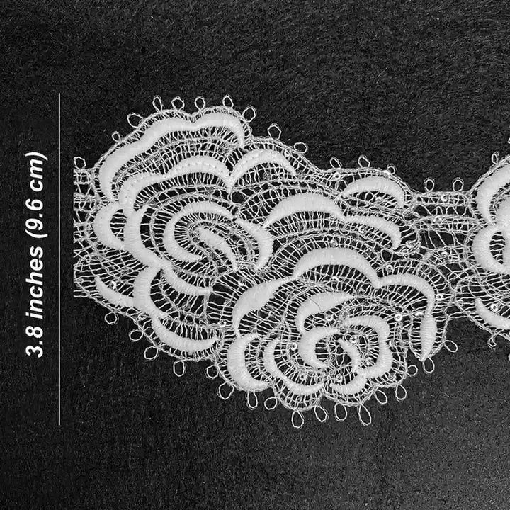 White Floral with Rose Pattern Lace | Width 9.6cm (3.8 inches) 96mm