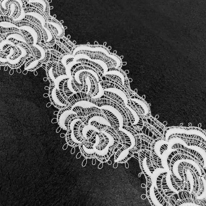 White Floral with Rose Pattern Lace | Width 9.6cm (3.8 inches) 96mm