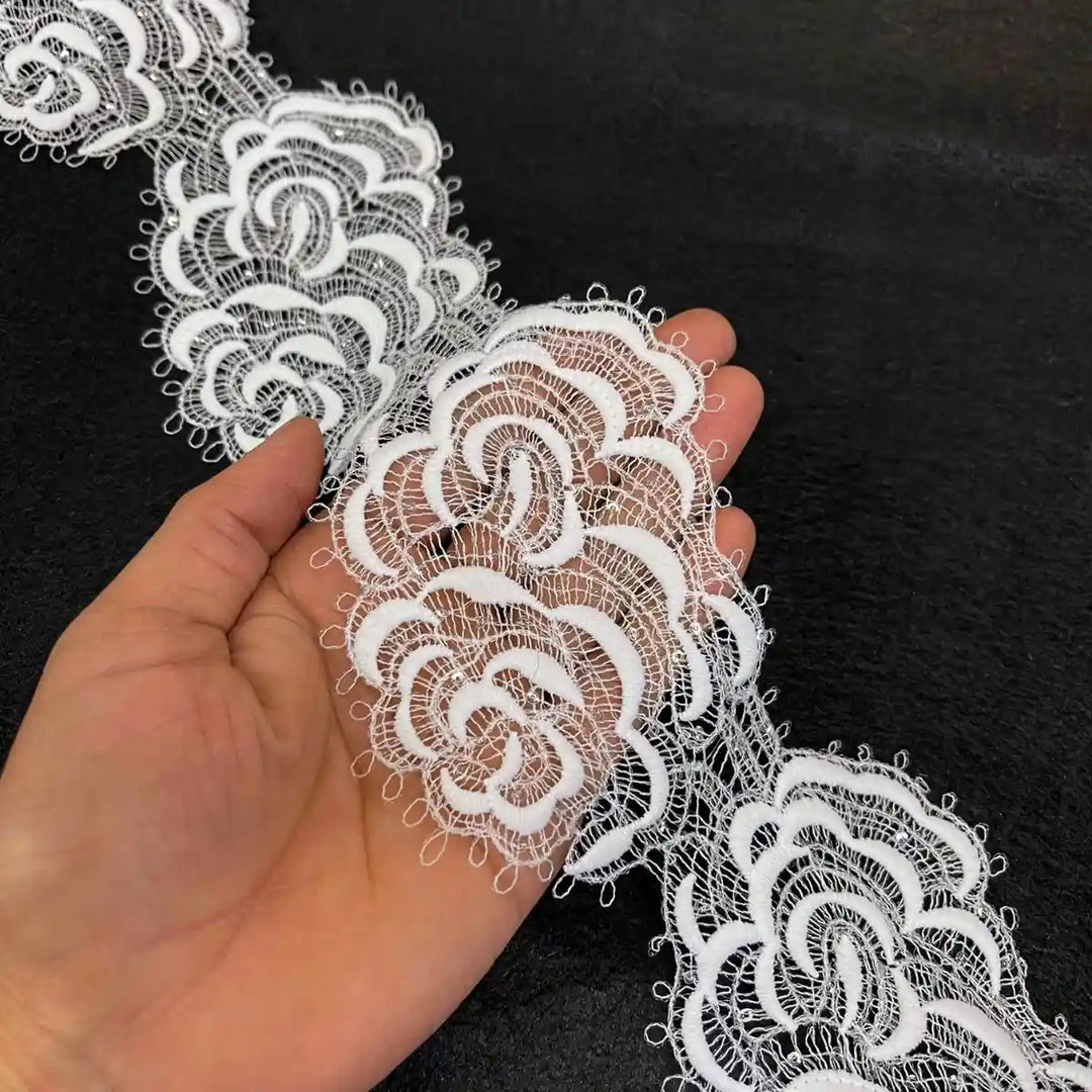 White Floral with Rose Pattern Lace | Width 9.6cm (3.8 inches) 96mm