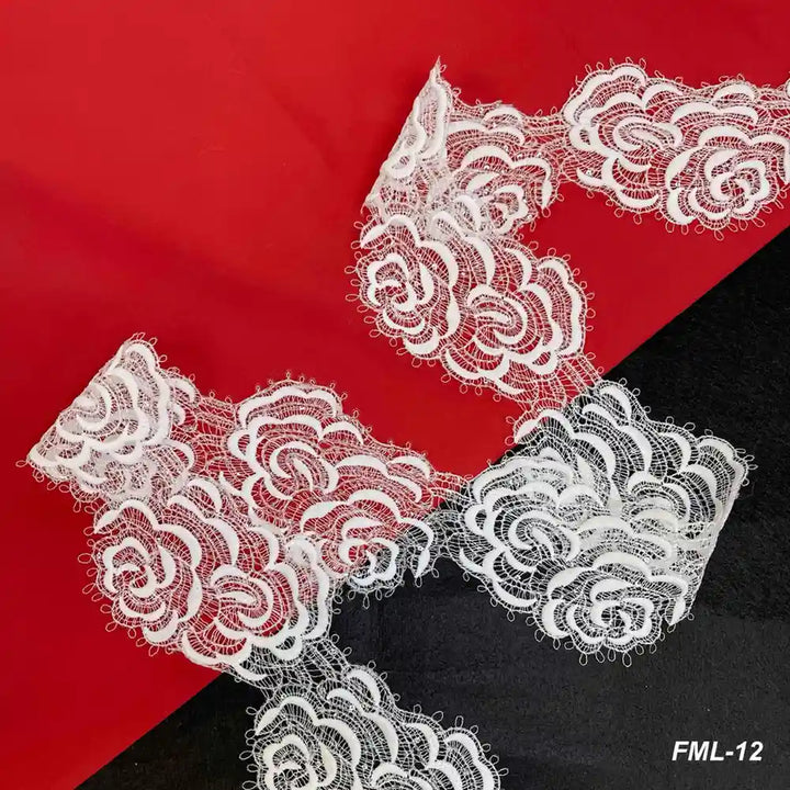 White Floral with Rose Pattern Lace | Width 9.6cm (3.8 inches) 96mm