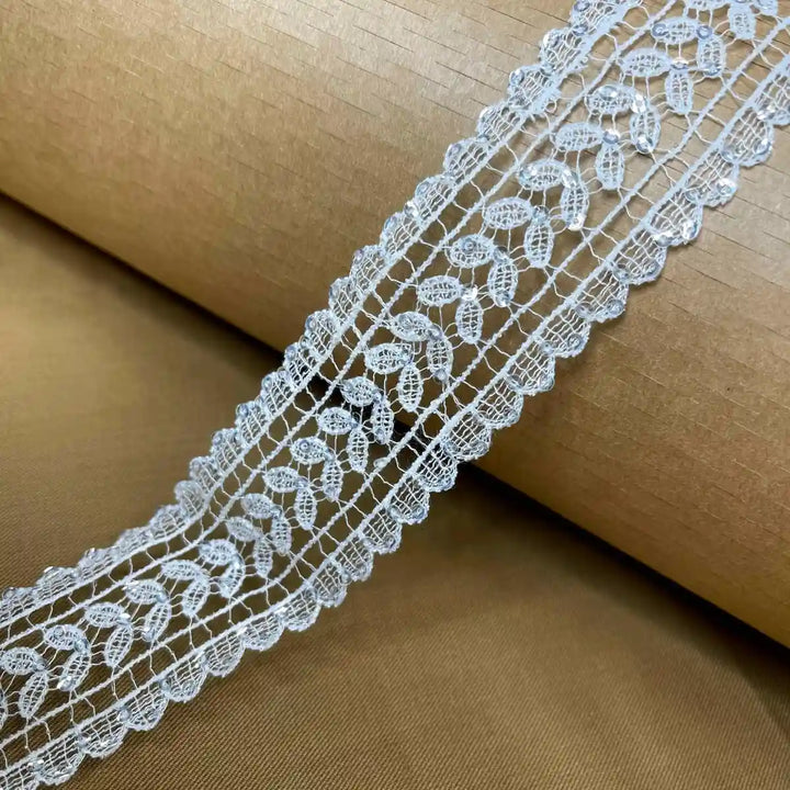 Delicate Leaf Pattern White Lace | Width 4cm (1.6 inches) 40mm