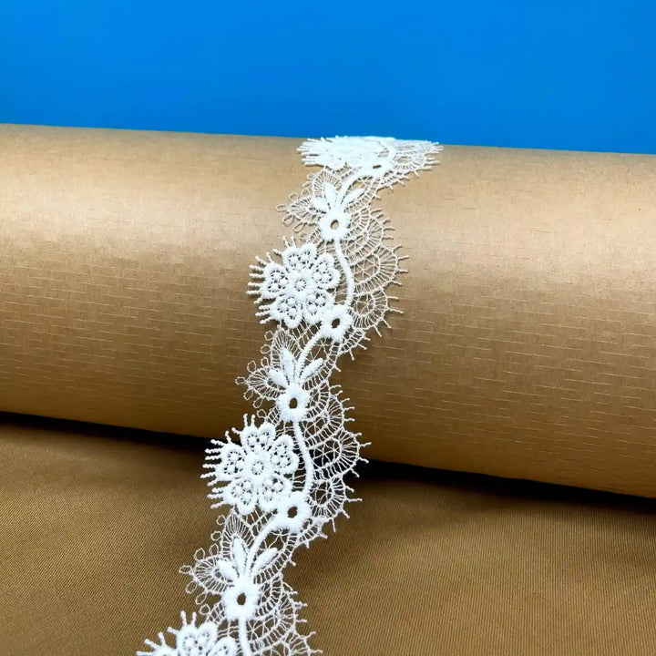 Elegant White Embroidered Floral Lace | Width 5cm ( 2 inches) 5mm