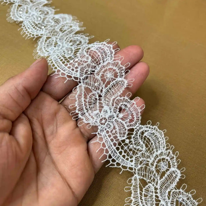 Timeless Decorative Floral Border White Lace | Width 5.5cm (2.2 inches) 55mm
