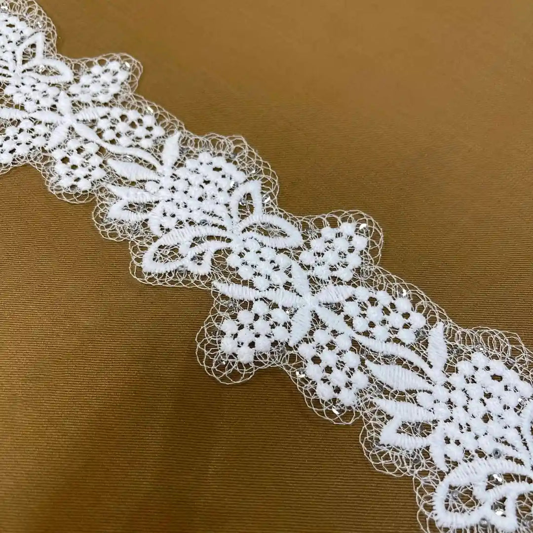 Designer Floral Lace with Net Base | Width 7.8cm (3.1 inches) 78mm