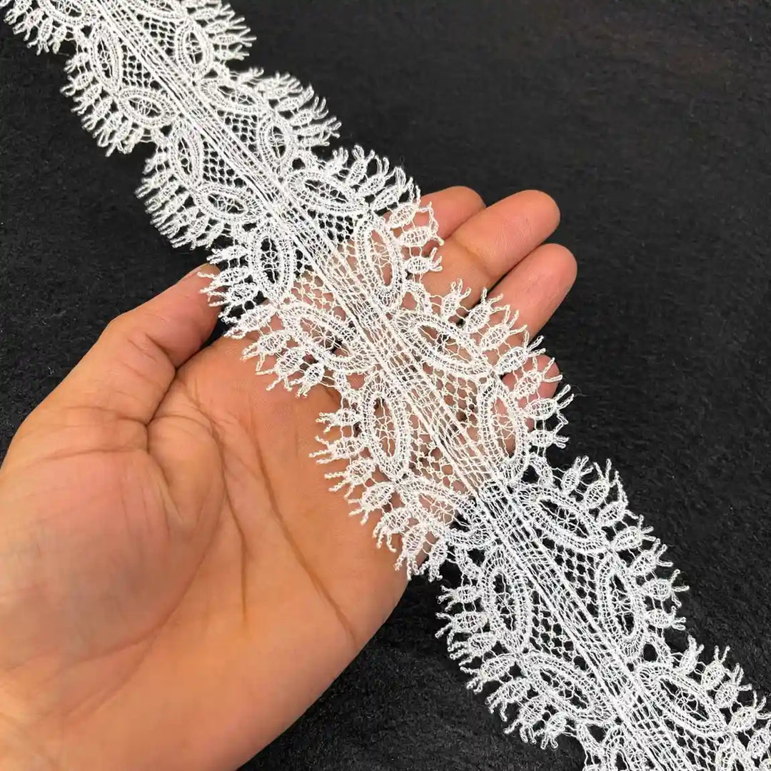 Net Lace Border with Fringe Edge | Width 6.3cm (2.5 inches) 63mm