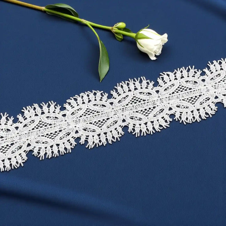 Net Lace Border with Fringe Edge | Width 6.3cm (2.5 inches) 63mm