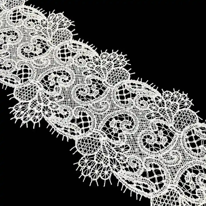 Floral Scroll Embroidered Net Lace | Width 12.9cm (5.1 inches) 129mm
