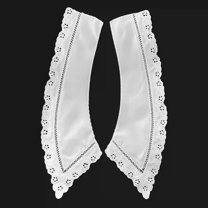 Feminine Pilgrim Flower Peter Pan collar designed with blossom accents and gentle rounded edges