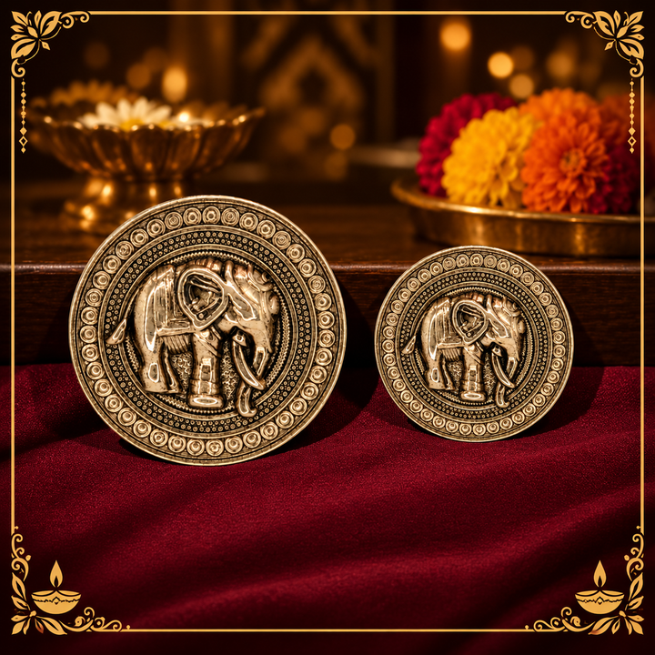 Good Luck Elephant Motif Antique Gold Metal Button | 23mm(36L) & 18mm(28L)