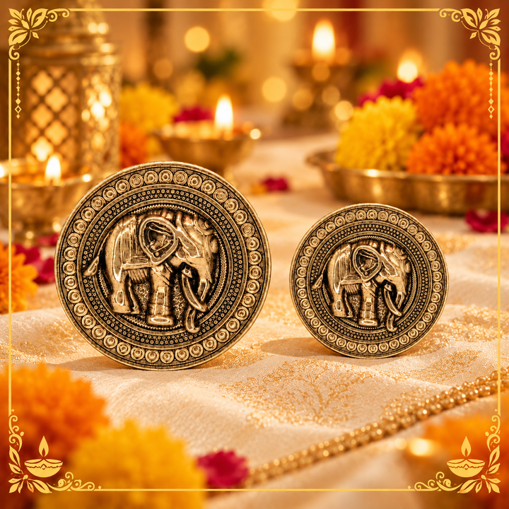 Good Luck Elephant Motif Antique Gold Metal Button | 23mm(36L) & 18mm(28L)