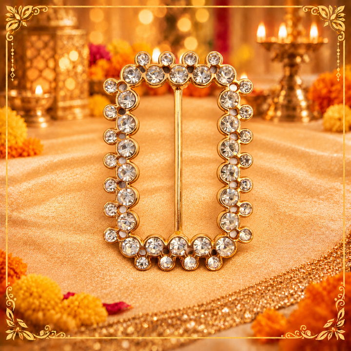 Gold-Tone Metal Buckle with Rhine Stones