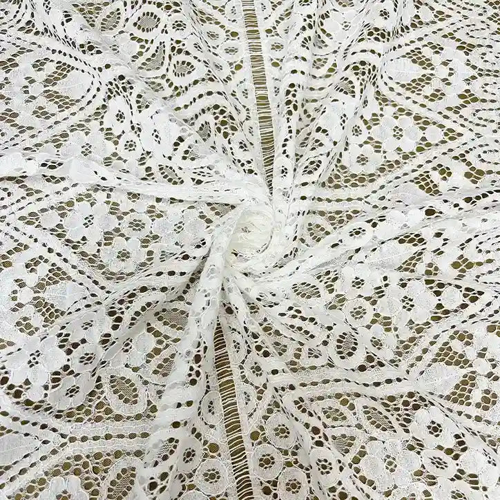 Floral Chantilly lace fabric scalloped border 22 inch width by Ani Accessories for gowns and fashion