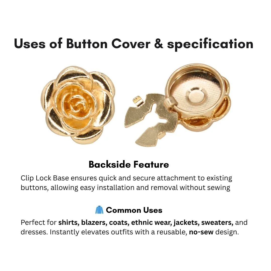 Gold Tone Camellia Rose Button Cover
