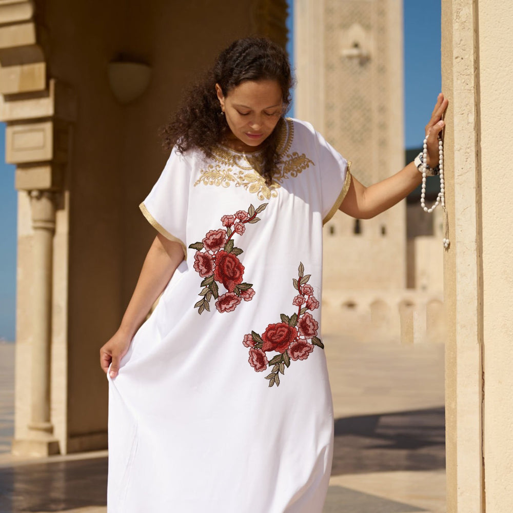 Flower Patch by Ani Accessories worn on model, embroidered floral applique styling a women’s outfit