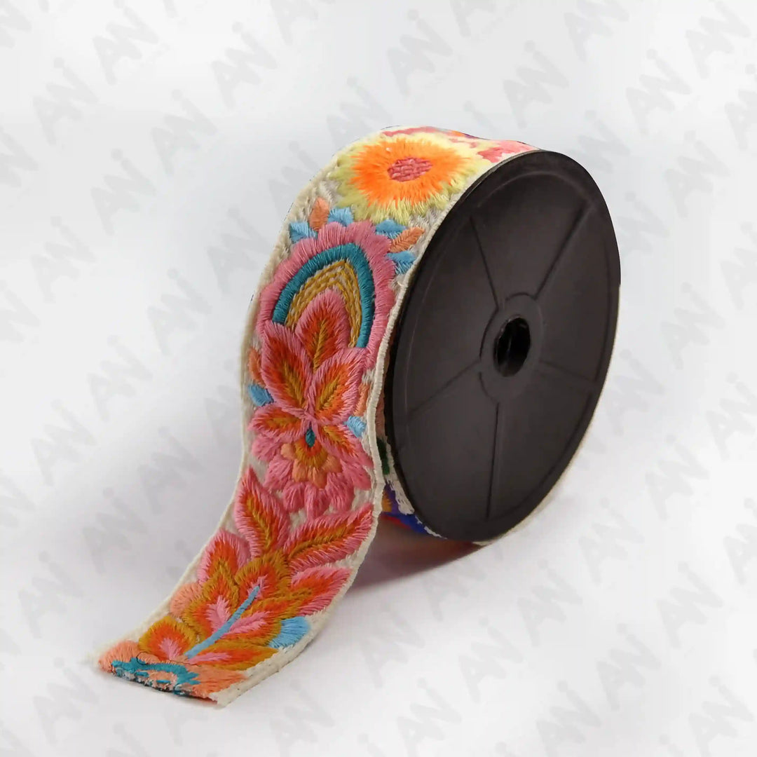 Folk embroidery lace trim for saree, kurti & dresses by Ani Accessories – vibrant ethnic design for festive outfits