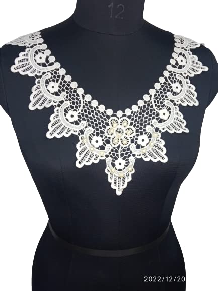 Front view of Victorian Lurex yoke neckline by Ani Accessories on women’s dress showcasing elegant shimmer and intricate design