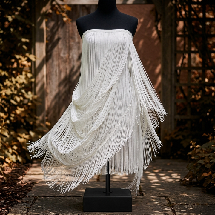 40 Inches | 2 Meter White & Black Infinite Thread Cascade Fringe Lace