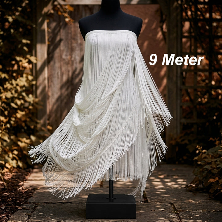 40 Inches | 2 Meter White & Black Infinite Thread Cascade Fringe Lace