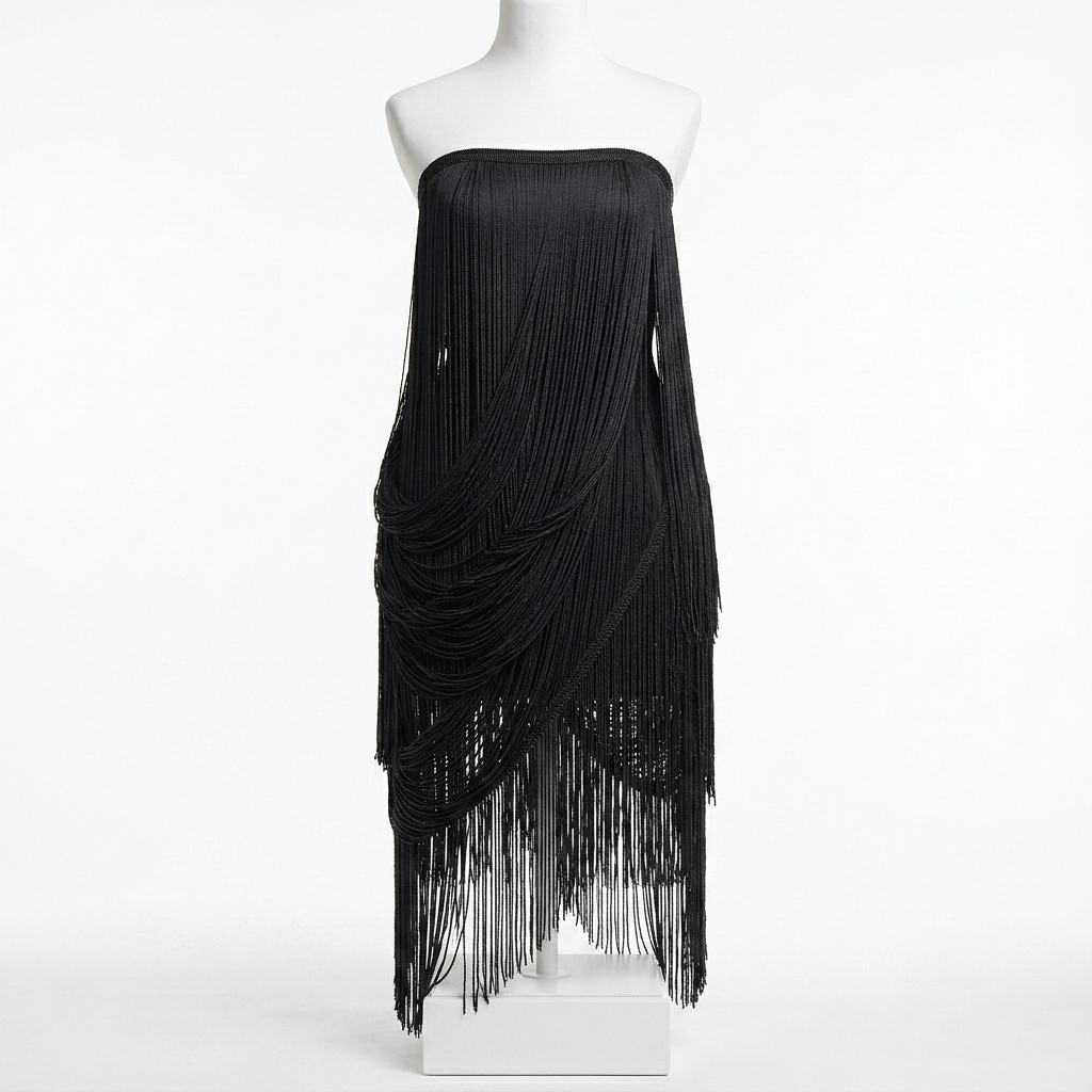 40 Inches | 2 Meter White & Black Infinite Thread Cascade Fringe Lace