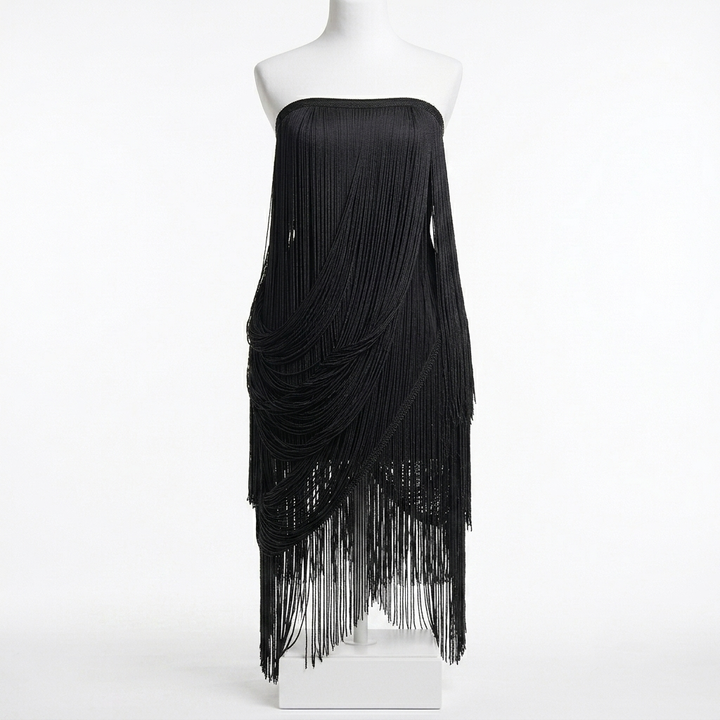 40 Inches | 2 Meter White & Black Infinite Thread Cascade Fringe Lace