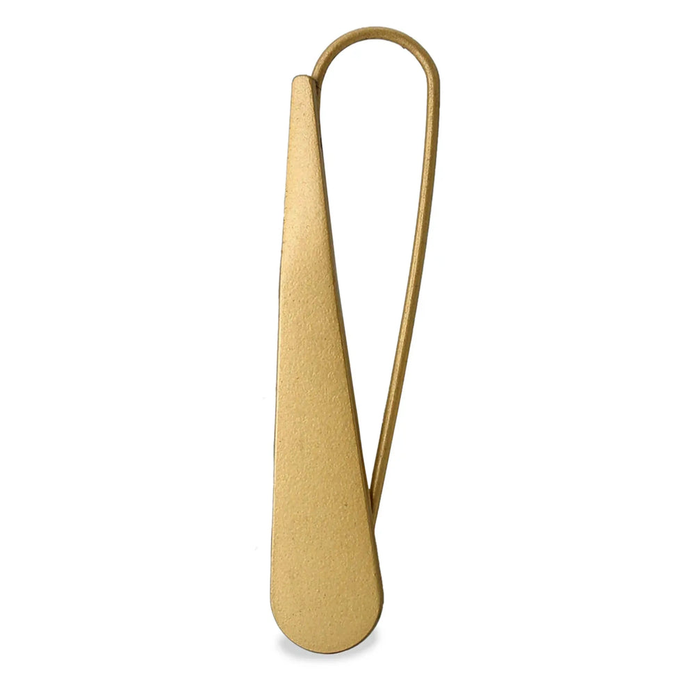 Gold sleek style metal safety pin on a white background. Perfect for coat brooch, blazer brooch.