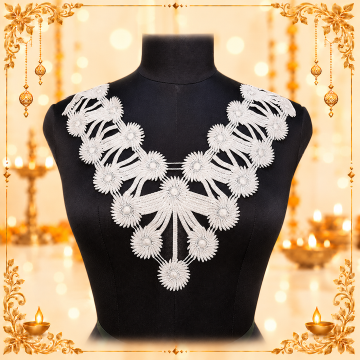 V-Neck Lace Trim with Floral Details