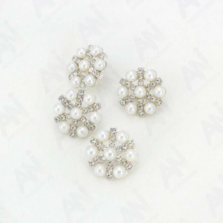 Pearl Rhinestone Silver Buttons | 17mm(27L)