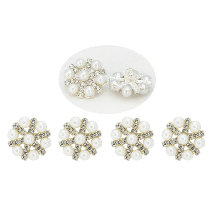 Pearl Rhinestone Silver Buttons | 17mm(27L)