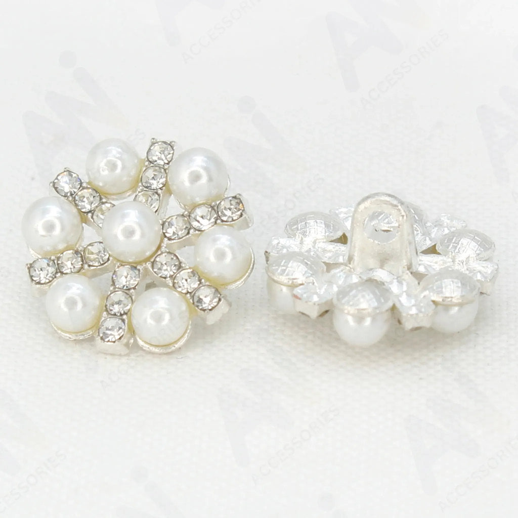 Pearl Rhinestone Silver Buttons | 17mm(27L)