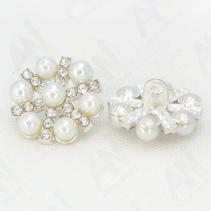 Pearl Rhinestone Silver Buttons | 17mm(27L)