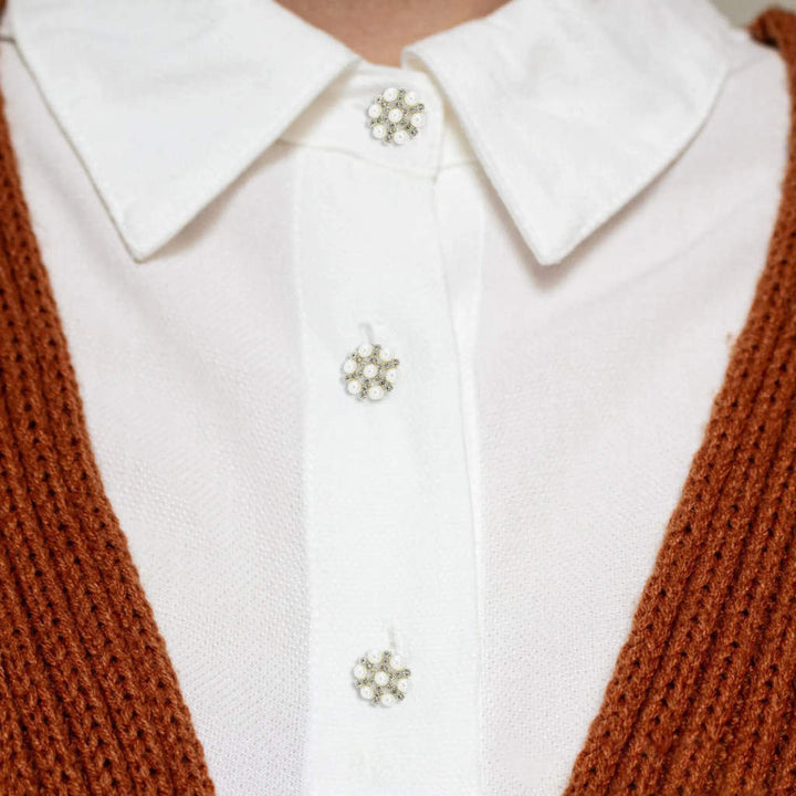 Pearl Rhinestone Silver Buttons | 17mm(27L)