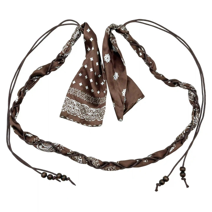 Brown Scarf Wooden Bead Macramé Belt