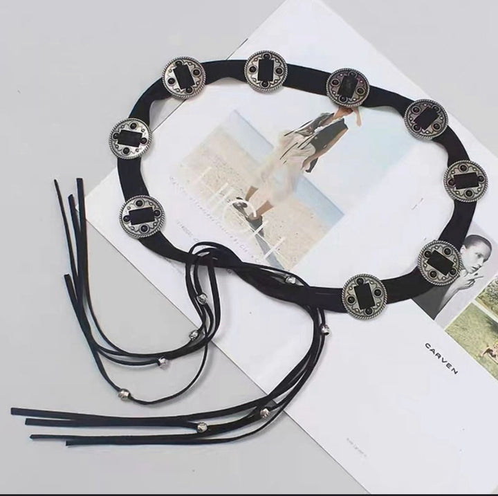 Leather bohemian ethnic style belt