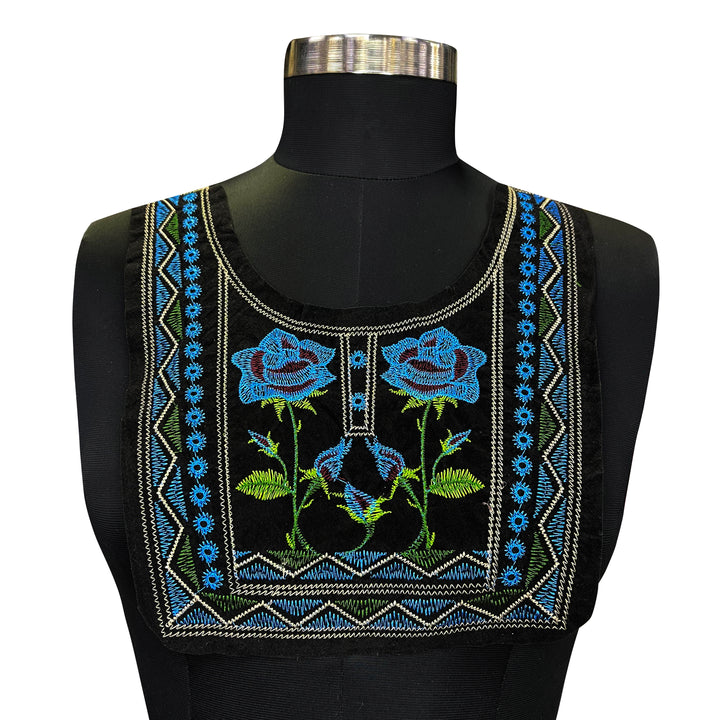 Embroidery Blue rose neckline