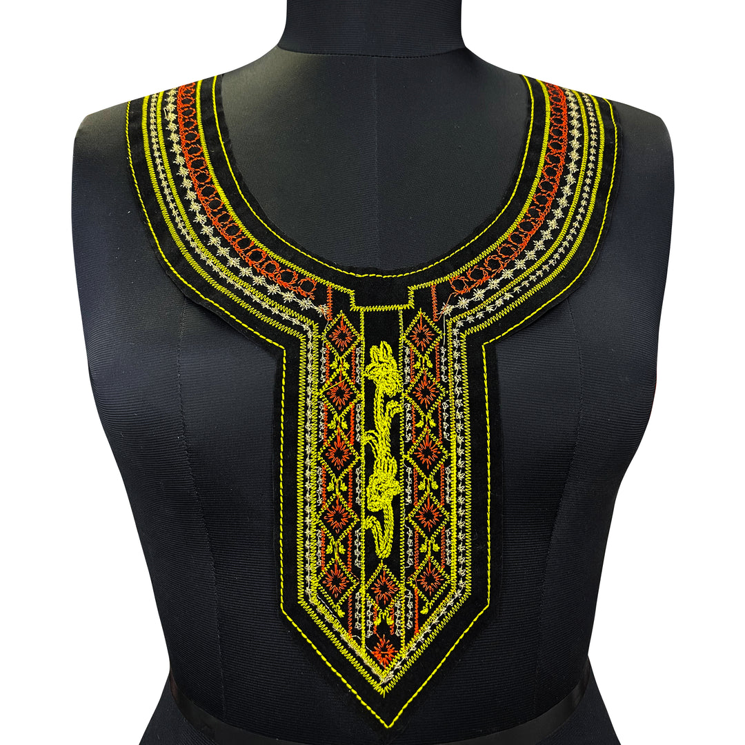 Black Velvet Embroidered U shape neckline