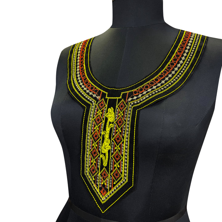 Black Velvet Embroidered U shape neckline