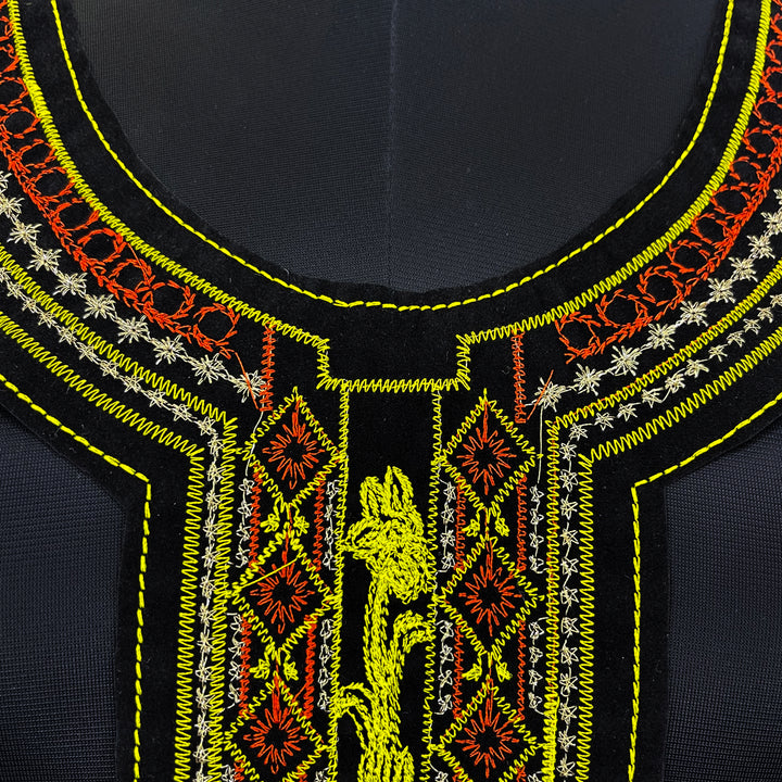 Black Velvet Embroidered U shape neckline