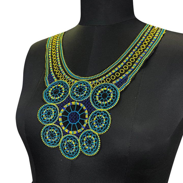 Multicolor wide U-shaped boho floral embroidered neckline