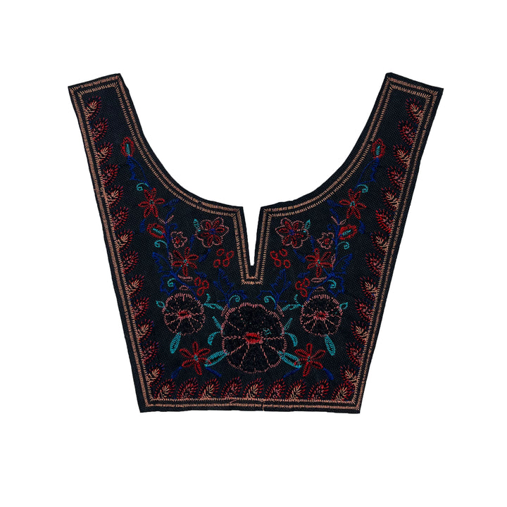 Black Background with Contrasting Floral Details Neckline