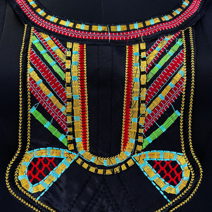 Black Base with Multicolored Unique Sequins Embroidery Neckline