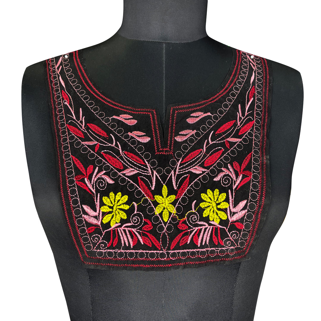 Embroidered Elegance floral and leafy neckline