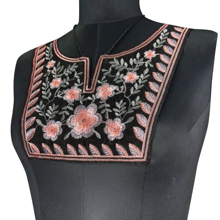 Floral rose design with tassel neckline