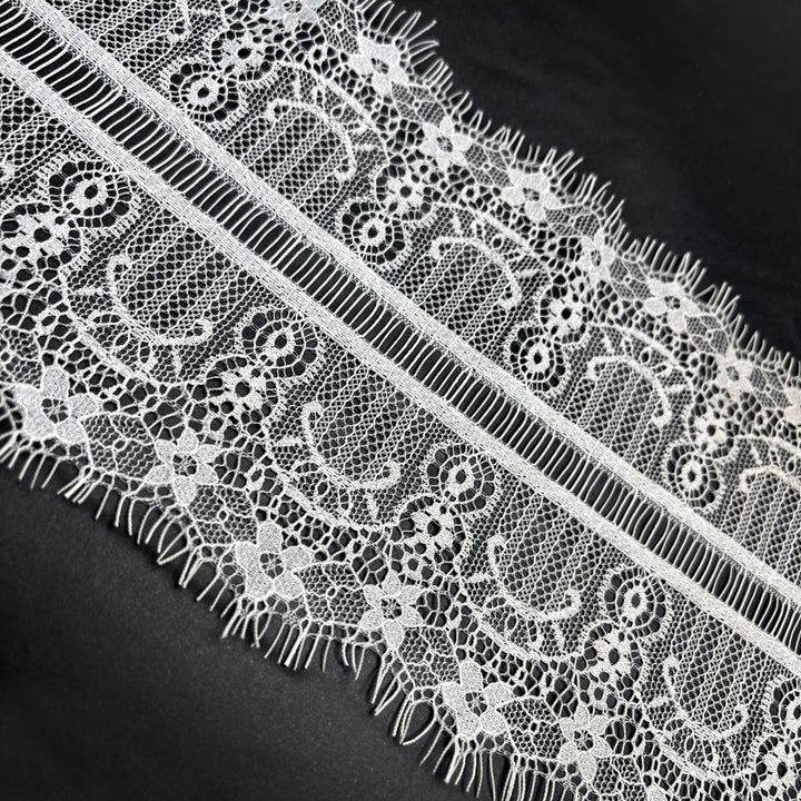 Intricate Floral Patterned Ivory Eyelash Lace