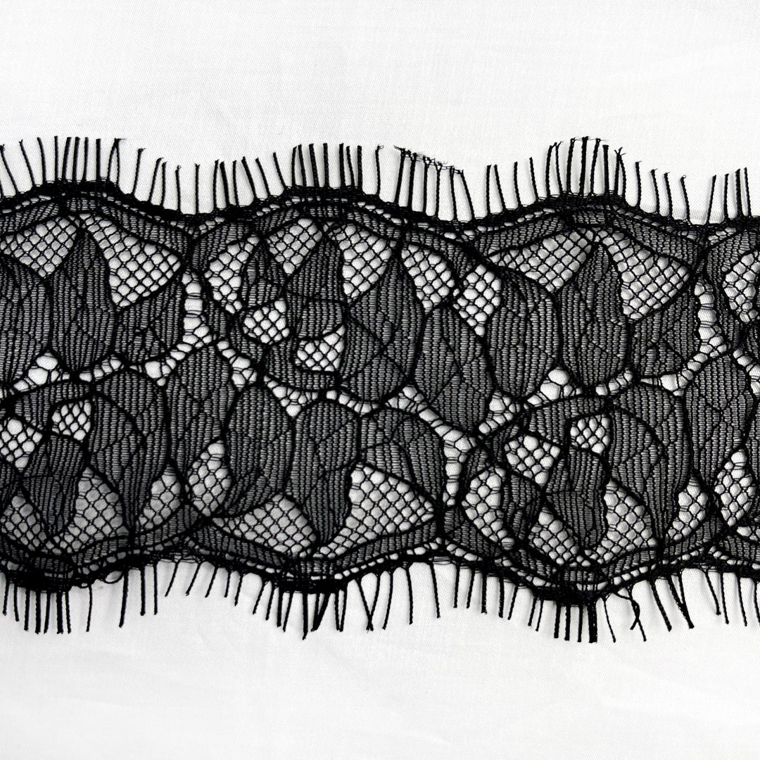 Black Color With Leafy Design Eyelash lace