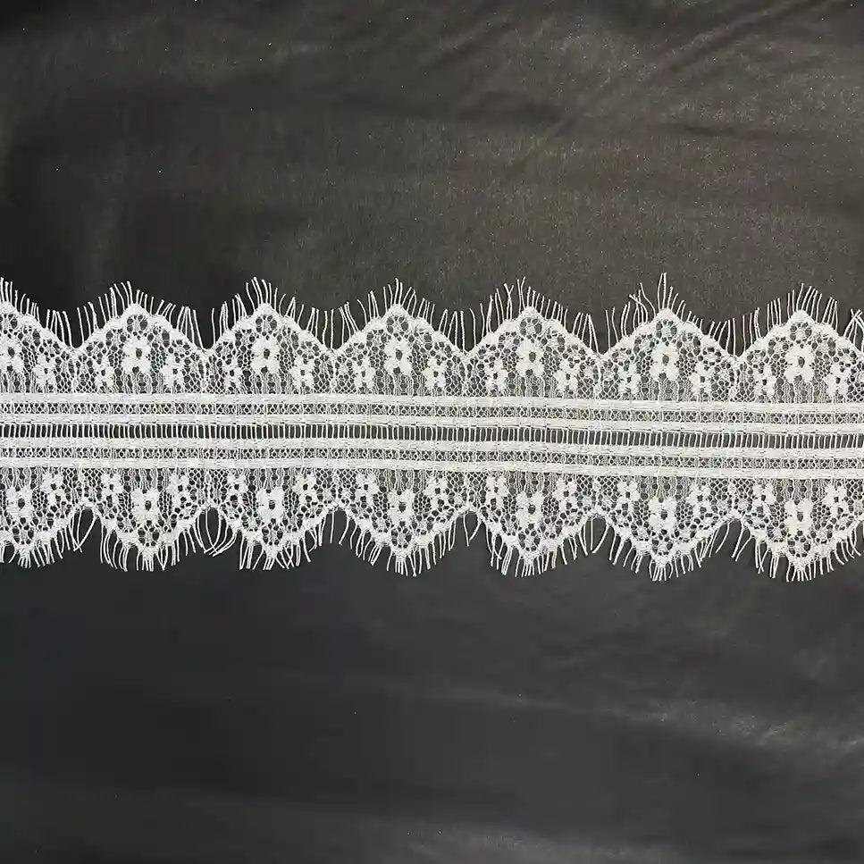 White Floral Zig-Zag Cutwork Chantilly Lace