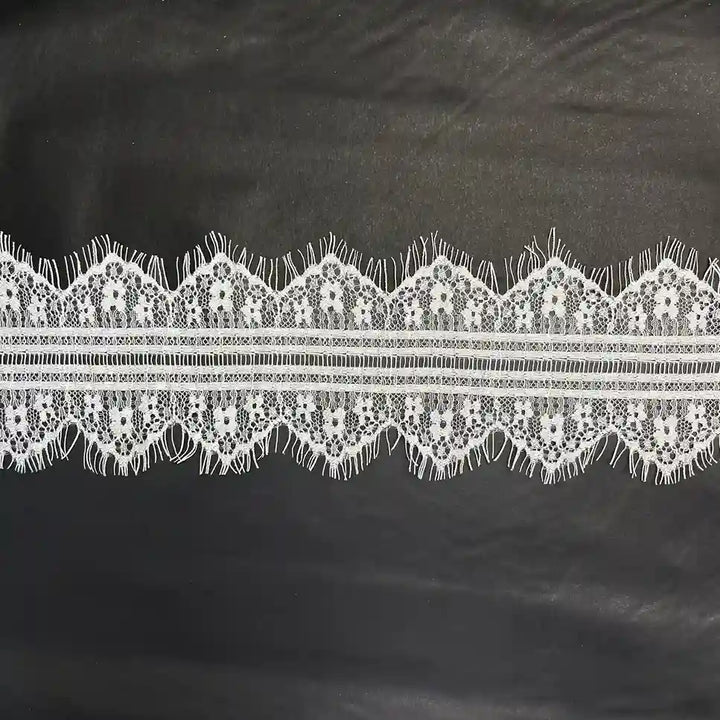 White Floral Zig-Zag Cutwork Chantilly Lace